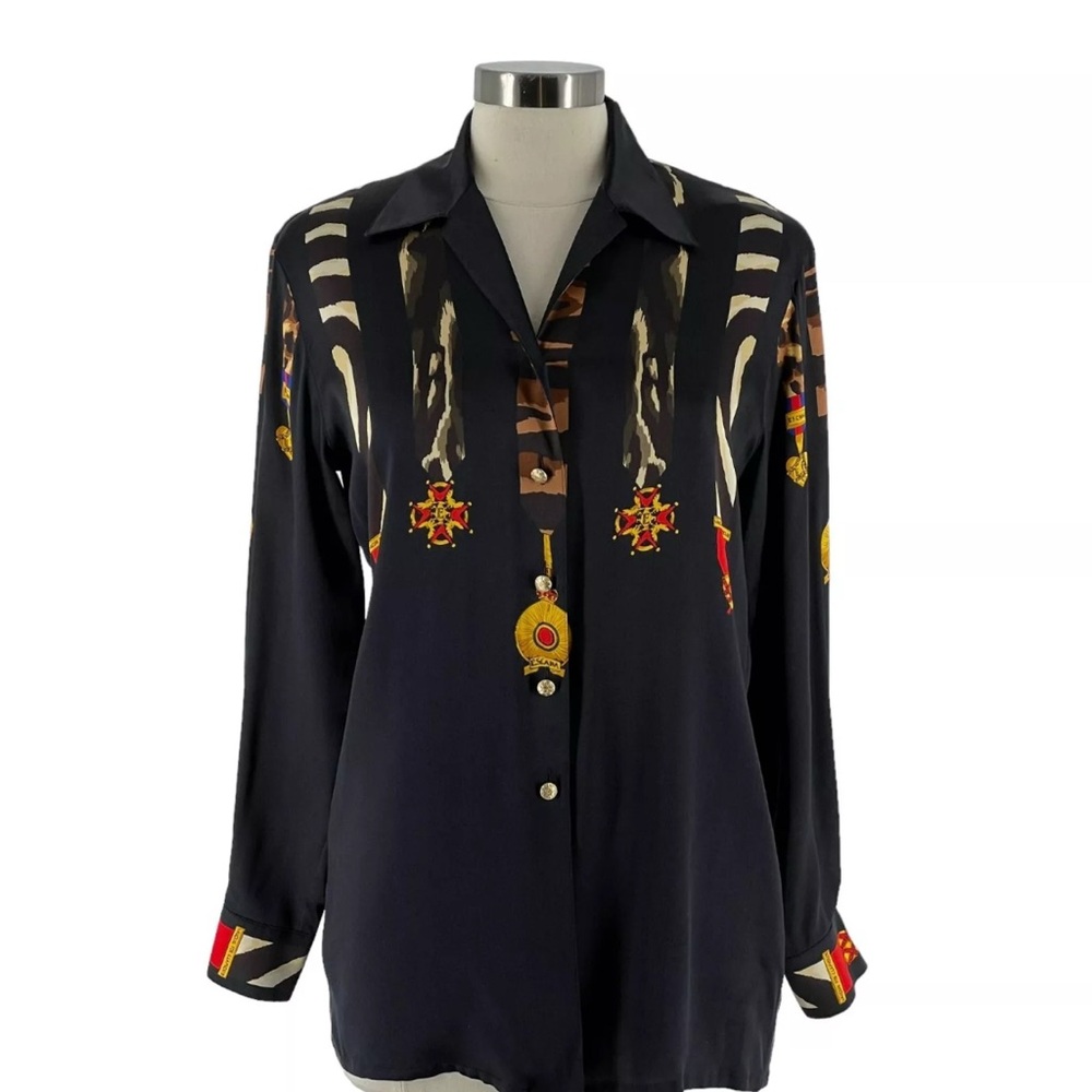 Escada Magaretha Ley Women's Vintage 1980s Valor for Glamour Black Silk Blouse